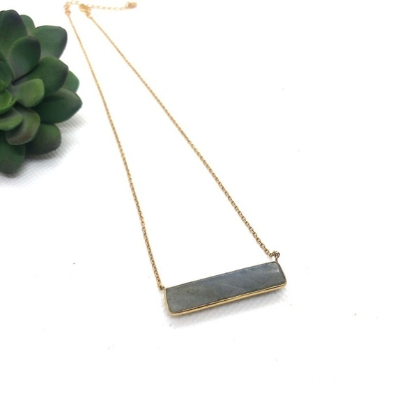 Argento Vivo 18k Gold Plated Sterling Silver Labradorite Bar Necklace - Picture 2 of 7